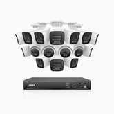 H800 - 4K 16 Kanal PoE Überwachungskamera-Set mit 12 Bullet Kameras & 4 Turm Kameras, Farbe & IR Nachtsicht, Personen- und Fahrzeugerkennung, Eingebautes Mikrofon, 96° Sichtfeld, Unterstützt RTSP